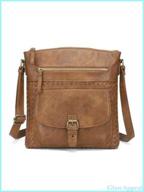 PU Leather Crossbody Bag Woven Sling Purse Multi Pocket Travel Handbag